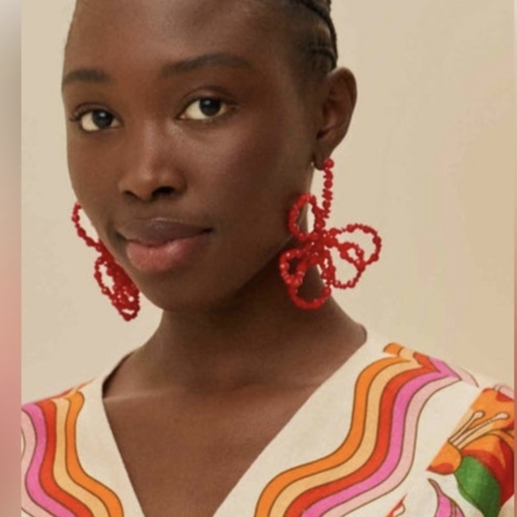 FARM Rio Jewelry - Red beaded flower shape drop earrings As Seen In FARM RIO Website • NWOT